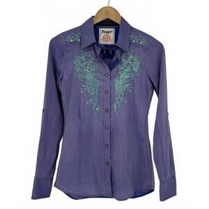 Roar Purple Turquoise Embroidered Rhinestone Women's Cowgirl Western Shirt 6